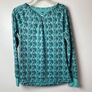 Patterned Teal Long Sleeve Top